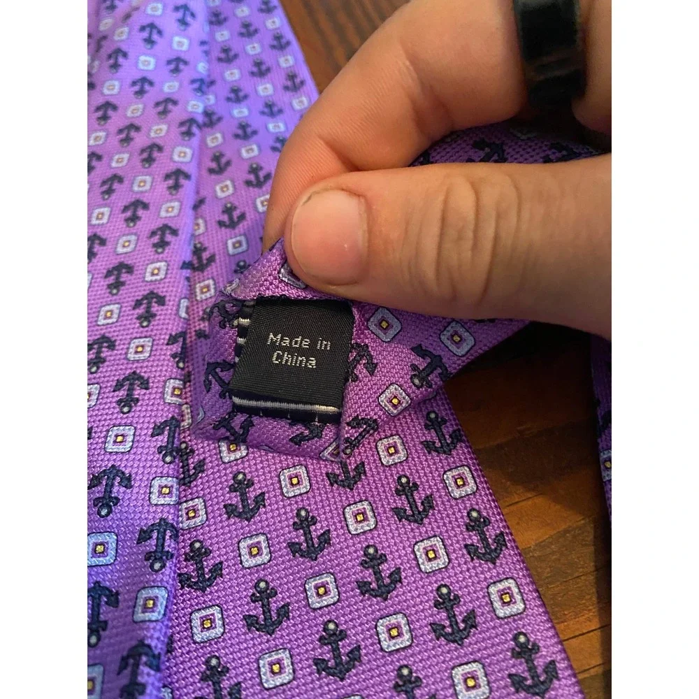 Nautica Mens Purple Silk Anchor Medallion Print Necktie Nautical Formal Tie‎